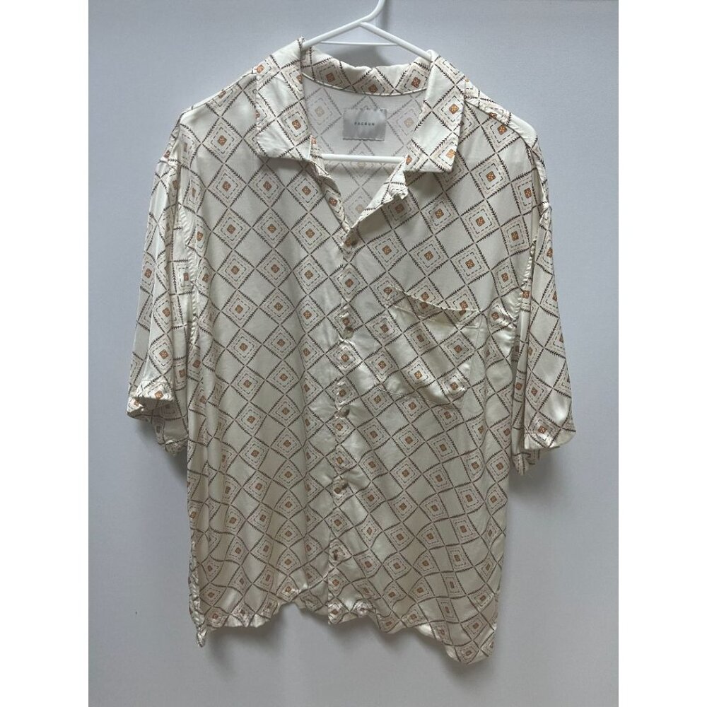 Pacsun Cream/Orange Geometric Button Up Shirt